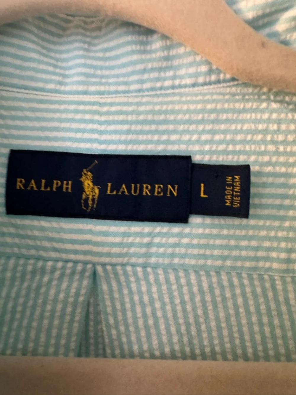 Ralph Lauren Green Striped Seasucker Short Sleeve Button Down Shirt Size L - Picture 3 of 6